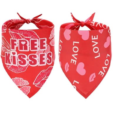 MIANOOMAG Holiday Dog Bandanas 2 Pack, Triangle Reversible Valentine Pet Scarf for Boys and Girls, Love kiss Print, Bandana for Medium and Large Dogs (Small) - Image 1