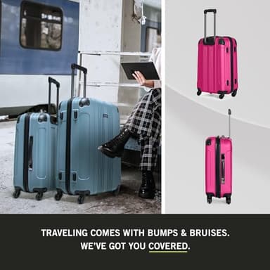 Kenneth Cole REACTION Out of Bounds Lightweight Hardshell 4-Wheel Spinner Luggage, Magenta, 20-Inch Carry On - Image 9