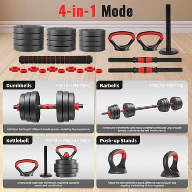 Fitvids Multi-Functional Portable Changeable Dumbbell and Barbell Kettlebell Set with Adjustable Weights, 40LBS or 60LBS Sets, Multiple Styles - Image 5