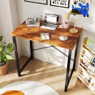 DUMOS 32 Inch Office Small Computer Desk Modern Simple Style Writing Study Work Table for Home Bedroom - Wood Brown - Image 2