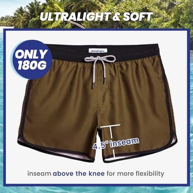 maamgic Mens Short 80s 90s Vintage Swim Trunks with Mesh Lining Quick Dry Bathing Suit Board Shorts Colorblock Olive Small - Image 5
