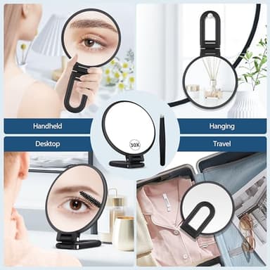 B Beauty Planet 30X Magnifying Mirror, Hand Mirror with Handle, Double Sided Hand Mirror with 30X/1X Magnification, Travel Essential Portable Foldable Makeup Mirror for Precision Makeup Black - Image 5