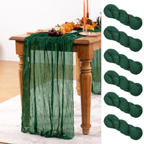DeZerlor Emerald Green Cheesecloth Table Runner 6 Pack Fall Table Runners Boho Gauze 120 Inches Green Cheese Cloth Fall Table Decorations for Thanksgiving Wedding Bridal Baby Shower Tea Party - Image 1