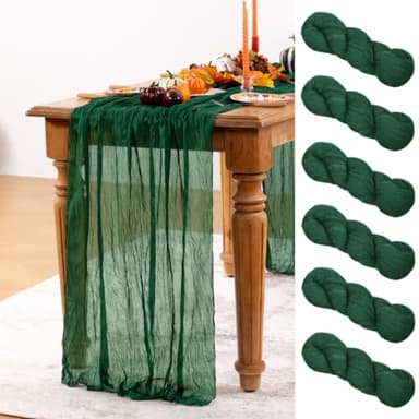 DeZerlor Emerald Green Cheesecloth Table Runner 6 Pack Fall Table Runners Boho Gauze 120 Inches Green Cheese Cloth Fall Table Decorations for Thanksgiving Wedding Bridal Baby Shower Tea Party - Image 1