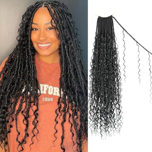 Boho Faux Locs Crochet Hair 24 Inch Goddess Locs 8 Packs Boho Soft Locs Crochet Hair with Curly Ends Pre-looped Long Bohemian River Locs Crochet Hair for Black Women(24Inch, 1B) - Image 1