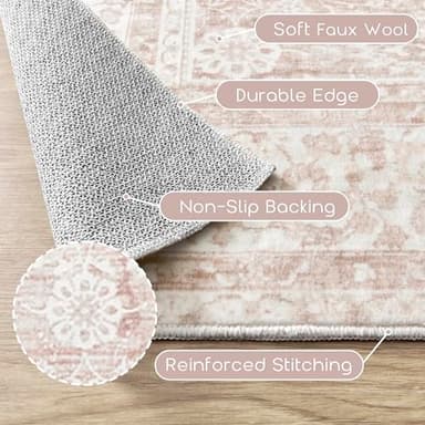 Light Pink Bedroom Rugs 6x9 Aesthetic Cute Boho Floral Feminine Soft Faux Wool Machine Washable Carpet Area Rugs for Kids Room Playroom Office - Image 3