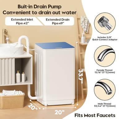 Auertech 18 lbs Portable Washing Machine, Fully Automatic Portable Washer with LED Display, 7 Wash Cycles, 4 Water Levels, Top Load Washing Machine for Apartment, RV, Dorm, Home - Image 3