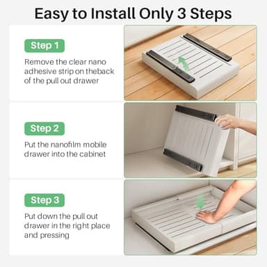 Pull out Cabinet Organizer, Expandable(12"-20") Heavy Duty Slide out Drawers Fixed with Adhesive Nano Film for Pots, Roll out Shelf Storage for Kitchen Base Cabinet Organization(White) - Image 8