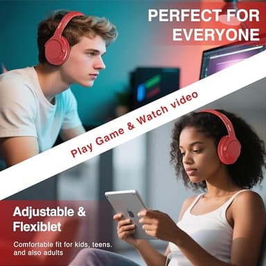 MIDOLA Bluetooth Headphones Over Ear 68H Playtime 6 EQ Wireless Headset with Microphone HiFi Stereo Foldable Lightweight Deep Bass for Travel Home Office Cellphone Red - Image 7