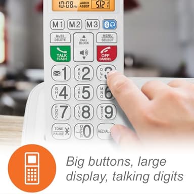 VTech SN5147 Amplified Corded/Cordless Senior Phone with Answering Machine, Call Blocking, 90dB Extra-Loud Visual Ringer, One-Touch Audio Assist on Handset up to 50dB, White - Image 3