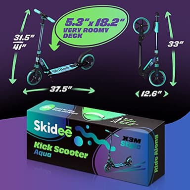 Skidee Kick Scooters for Kids 8-12 - Adjustable Height Up to 41", Foldable, 8" Shock-Absorbing Wheels, 220LBS Capacity - Ultra Smooth Kick Scooter for Adults, Teens & Kids – Lightweight & Portable - Image 6