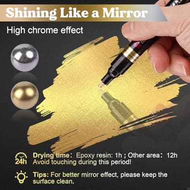 LET'S RESIN 6Pcs Mirror Chrome Markers,3 Sizes Shiny Chrome Paint Pen with Large Barrel, Quick Dry Oil-based Silver & Gold Markers for Metal, Resin, Model Painting, Marking or DIY Art(1-5mm - Image 4