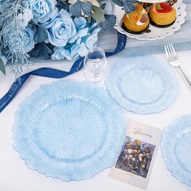 U-QE 60PCS Clear Blue Plates - Blue Plastic Plates Disposable&Reusable - Heavy Duty Plastic Plates for Party&Wedding Including 30 Dinner Plates 10" & 30 Appetizer Plates 7" - Image 9