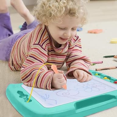 SGILE Large Magnetic Drawing Board - 4 Colors 16×13in Doodle Pad with 4 Stamps for Toddlers, Learning Toy Board Etch Sketch Gift for 36+ Month Kids Girls Boys, Green - Image 8