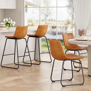 REONEY Bar Stools Set of 4, PU Leather Counter Height Bar Stools, 26" Modern Barstools with Metal Legs and Footrest, Urban Armless Dining Chairs with Backrest for Kitchen Island (Brown) - Image 4