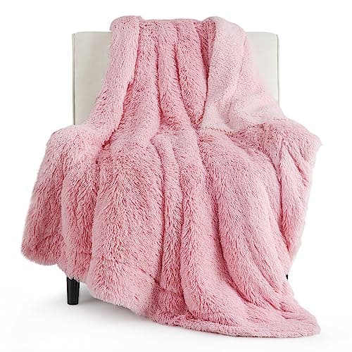 Bedsure GentleSoft Fuzzy Sherpa Faux Fur Twin Blanket Pink Cozy Gifts for Women Men, Soft Fleece Plush Warm Minky Thick Blanket Twin Size for Bed, Couch, Room Dorm Essentials Pink Decor Gifts, 60x80 - Image 1