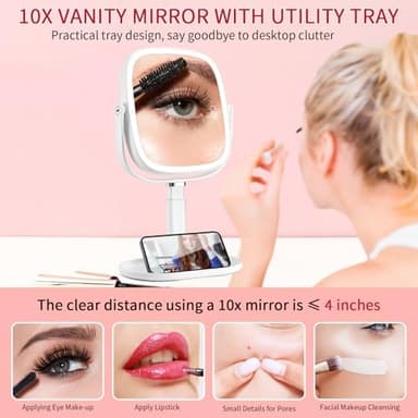 Lighted Makeup Mirror, 2600mAh Rechargeable 1x/10x Magnifying Vanity Mirror, 8.5" Height Adjustable Makeup Mirror with Lights 3 Color, 360° Rotation 2-Sided Light up Large Desk Mirror, Gifts for Women - Image 5