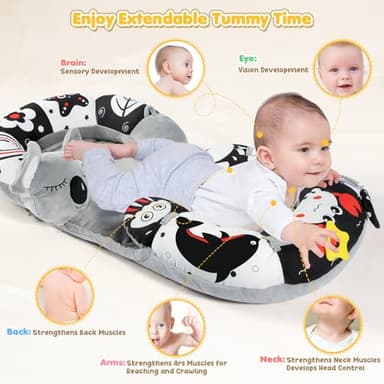 URMYWO Tummy Time Mat - 4 in 1 Cozy Tummy Time & Seated Support Pillow, Tummy Time Pillow for Newborn 0-12 Months, Infant Baby Sit Me Up Floor Seat Early Sensory Development Gifts Tummy Time Play Toys - Image 3
