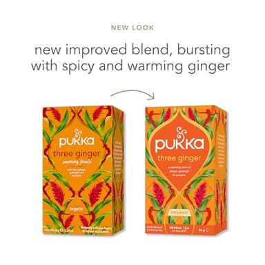 Pukka Three Ginger Organic Herbal Tea, Digestion-Aiding Infusion With Ginger, Turmeric, and Galangal, Tea Gift Set Ideal After Meals, Caffeine Free, 80 Total Bags (20ct - Pack of 4) - Image 2