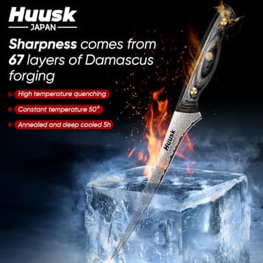 Huusk Damascus Fish Fillet Knife - 7 inch Flexible boning knife with VG10 Core, Kitchen Slicing Knife with Full Tang Handle, Birthday Dad Mom Gift - Image 2