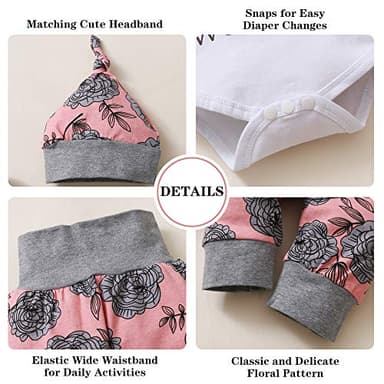 Renotemy Newborn Girl Clothes Outfits Ruffle Short Sleeve Tops + Floral Pants Sets Spring Fall Summer Baby Girl Clothes 3-6 Months Pink - Image 5