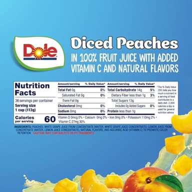 Dole Fruit Bowls Diced Peaches in 100% Juice Snacks, 4oz 36 Total Cups, Gluten & Dairy Free, Bulk Lunch Snacks for Kids & Adults - Image 2