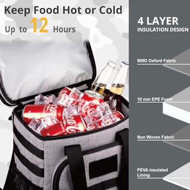 Tactical Backpack Cooler,Lunch Backpack for Men Work with Handle,Soft Cooler Backpack Insulated Waterproof Leak Proof,Heavy Ice Chest Backpack for Hiking Camping(Grey) - Image 4