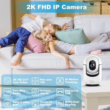 2K Indoor Camera, 5/2.4 GHz WiFi Pan/Tilt Security Camera with AI Motion Detection, One-Click, Wired Baby/Pet Camera with 2-Way Audio, 24/7, Siren Alarm, TF/Cloud Storage - 4 Pack - Image 3