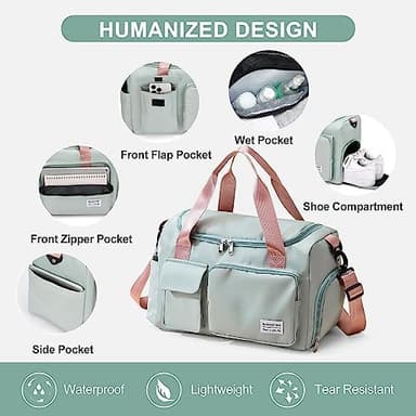 Small Gym Bag for Women, Travel Duffle Bag Carry On Weekender Bag with Shoe Compartment - Image 6