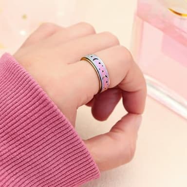LuckyAmor Anxiety Ring for Women Spinner Rings:Rotating Rings Stainless Steel 6mm Moon Star Anxiety for Men Band Jewelry Gift for Women Size 6 7 8 9 10 - Image 3
