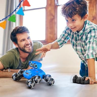 LNNKINE Robot Toys, 8-Wheel Stunt Remote Control Car with Auto-Demonstration, 360° Rotation, LED Eyes, Music, 2.4Ghz, All Terrain Rc Cars, Remote Control Car for Boys 4-7 6-8 8-12 - Image 5