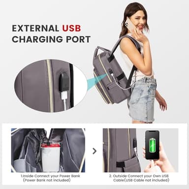 LOVEVOOK Laptop Backpack for Women, Water Resistant Travel Work Backpacks Purse Stylish Business Teacher Nurse Computer Bag with USB Charging Port,Purple Gray - Image 4