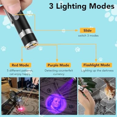Waputne Cat Toy Pointer, 2 Pieces, USB Rechargeable with 7 Adjustable Patterns, Interactive Chase Toys for Indoor Cats & Dogs, Training & Exercise Fun (Black) - Image 4