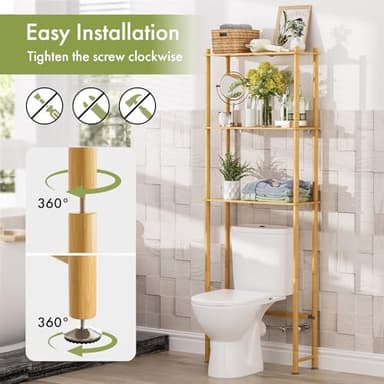 AmazerBath Over The Toilet Storage Shelf Bamboo, 3-Tier Over Toilet Organizer Rack, Freestanding Above Toilet Shelf for Bathroom, Laundry, Space Saver, Natural Color - Image 6