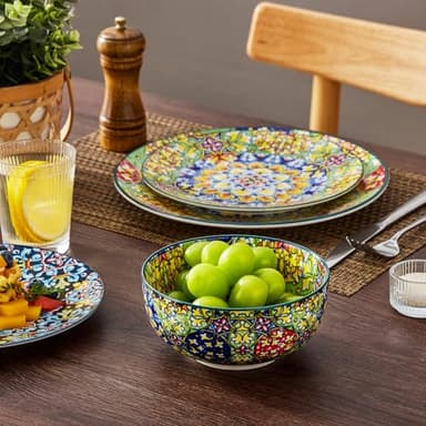 vancasso 18 Pieces Dinnerware Sets, Plates and Bowls Set, Porcelain Dishes Set for 6, Microwave and Dishwasher Safe, Scratch Resistant, Bohemian Style Dining Ware Service for 6, Series SIMI - Image 5