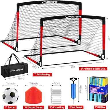 Kids Soccer Goals for Backyard Set, 2 of 6x4 ft Portable Pop Up Soccer Goal Training Equipment, Soccer Net with Soccer Ball, Ladder, Cones, Soccer Set for Youth Toddler Games, Sports - Image 2