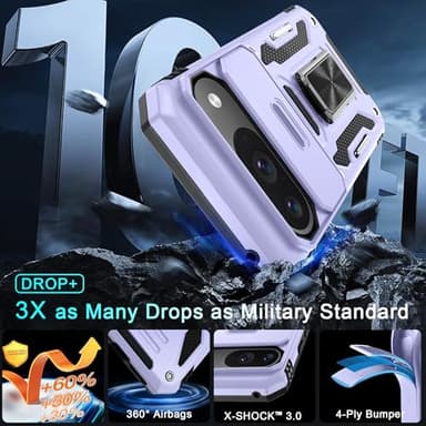 DEERLAMN Case for Google Pixel 9/9 Pro with Slide Camera Cover+Screen Protector(1 Pack), Rotated Ring Kickstand Military Grade Shockproof Protective Cover-Light Purple - Image 3