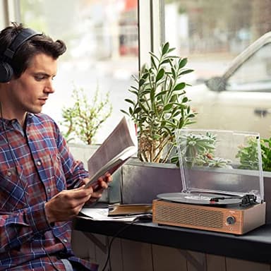 Vinyl Record Player with Speakers Vintage Turntable for Vinyls Records Belt-Driven Turntables 3-Speed Bluetooth Playback Headphone AUX RCA Line LP Vinyls Players for Sound Enjoyment Retro Brown - Image 8