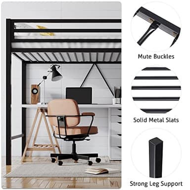 SHA CERLIN Loft Bed Twin Size with Ladder and Guardrail,Heavy Duty Metal Slats Support No Box Spring Needed Small Space Saving Furniture for Bedroom Dorm,Black - Image 7