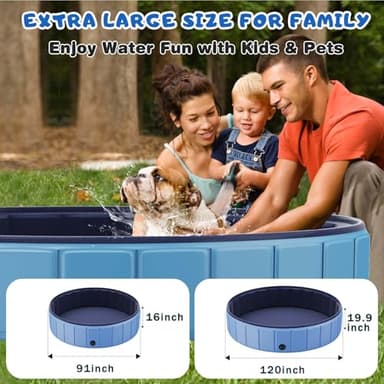 Foldable Dog Swimming Pool, Totiro 91"x16" Oversize Collapsable Hard Plastic Portable Bathing Tub for Pet Dog Kiddie Pool Indoor and Outdoor Leakproof PVC Play Pool for Large Dogs Pets Puppy Kids Blue - Image 2