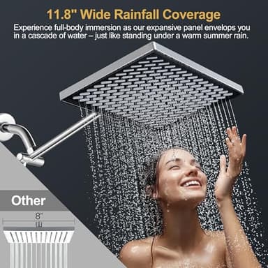 Cobbe Rainfall Shower Head for Bathroom, 11.8 Inch Large Rectangular with Adjustable Stainless Steel 11 Inch Extension Arm - Premium Quality Luxury Experience, 1-Min No Tools Installation, Chrome - Image 4