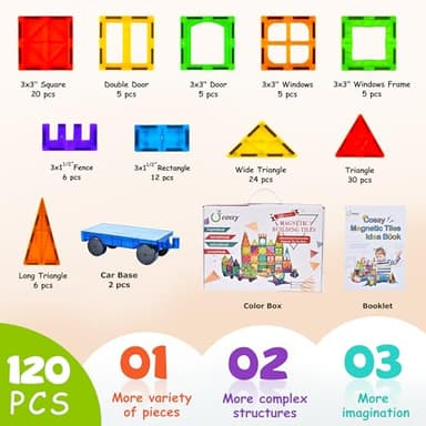 cossy 120Pcs Magnetic Tiles Magnetic 3D Building Blocks Set Educational Construction Toys for 3+ Year Kids with Stronger Magnets, Educational Toys, Recreational, Conventional - Image 7