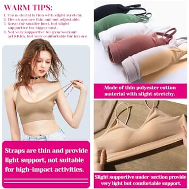 selizo Padded Bralettes for Women, 6 Pcs Sports Bras for Women Pack, V Neck Cami Bando Bra for Women Girls, S-M - Image 3