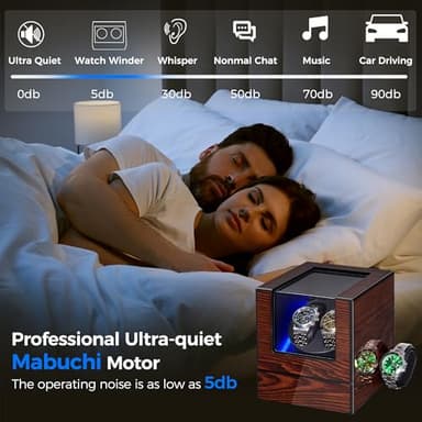 BEWISHOME Watch Winder for Automatic Watches, Automatic Watch Winder Box Watch Spinner with LED Light, Double Watch Winder with Quiet Motor Wooden 4 Modes Battery or Type-C Adapter, Brown SYQ02Y - Image 4
