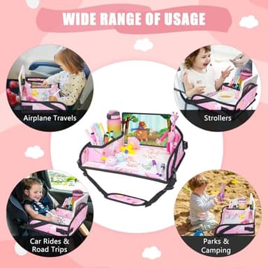 DxTing Upgraded Kids Travel Tray for Car Seat - Travel Tray for Airplane, Table Tray for Kids Travel Essentials, Toddler Lap Tray, Carseat Lap Desk for Kids Road Trip Activities, Pink Unicorn - 2 PCS - Image 2