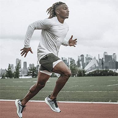 Leidowei Men's 2 in 1 Running Sports Shorts Quick Drying Breathable Short with Built-in Pocket Compression Dark Grey L - Image 4