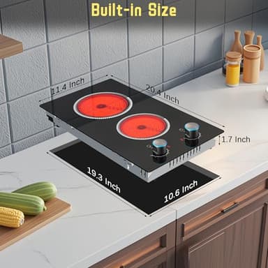 2 Burner Electric Cooktop, 12 Inch Electric Stove Top, 120V Stove Top Burner Knob Control, 2000W Countertop Stove with Timer, 9 Heating Levels, Overheat Protection, High-Temp Alarm Pladeca - Image 8