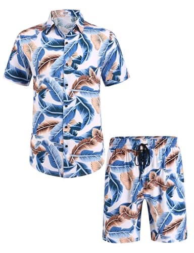 COOFANDY Men's Flower Shirt Hawaiian Sets Casual Button Down Short Sleeve Shirt Summer Beach 2 Piece Short Set - Image 4