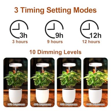 Grow Lights for Indoor Plants Small Potted - Full Spectrum, Auto 3/9/12H Timer, 10-Level Dimming & Adjustable Height - Compact Grow Light for Succulents, Herbs, Foliage in Home/Office (White,1PACK) - Image 4