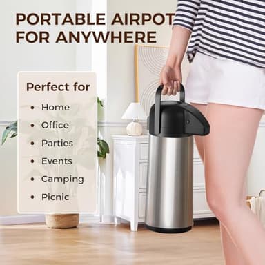 Coffee Carafe for Keeping Hot - 102OZ / 3L Airpot Coffee Dispenser with Pump - Large Coffee Thermos for Hot Drinks Tea Liquid - Insulated Stainless Steel Hot Water Beverage Dispenser Urn for Parties - Image 7